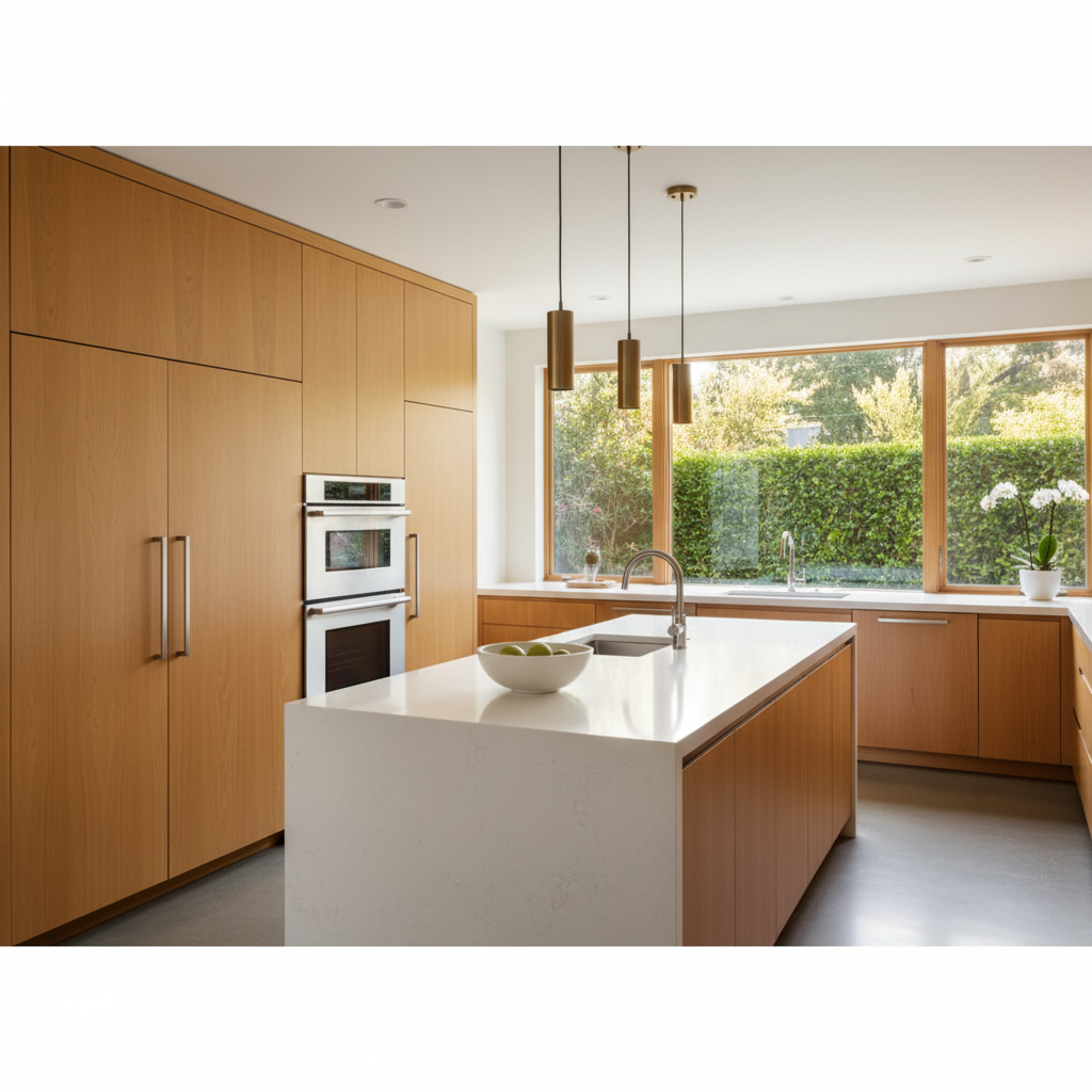 Bright upscale kitchen with integrated Miele appliances